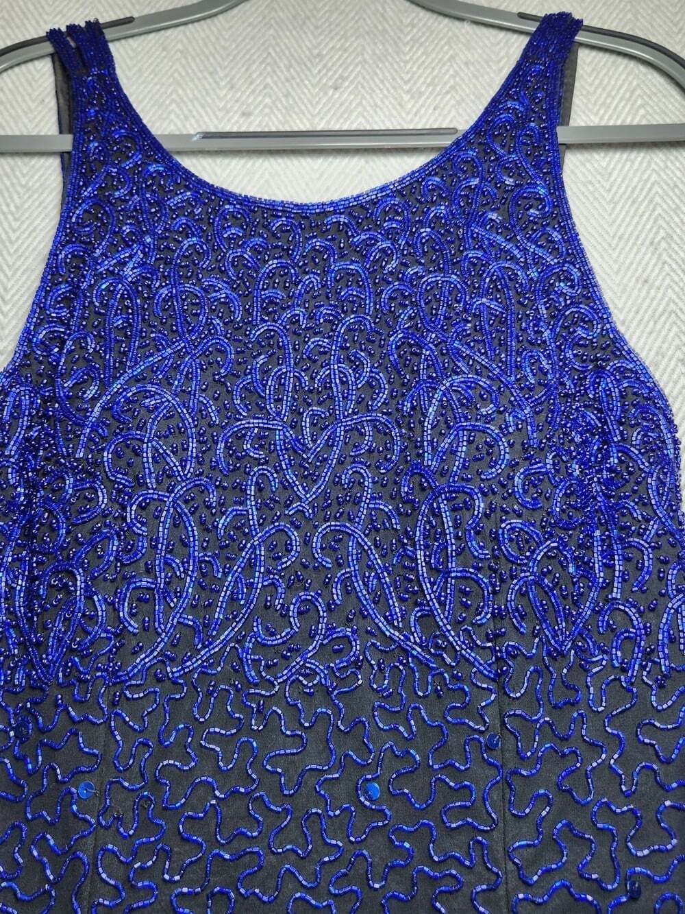 Vintage Andretta Donatello Royal Blue Silk Glass Beaded Maxi Dress Size M